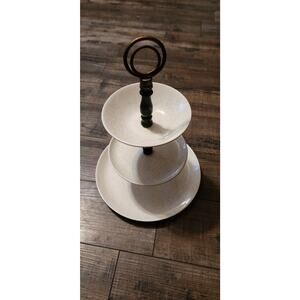 Vintage 3 Tier Serving Tray 12in. Tall Light Beige Speckled Box U